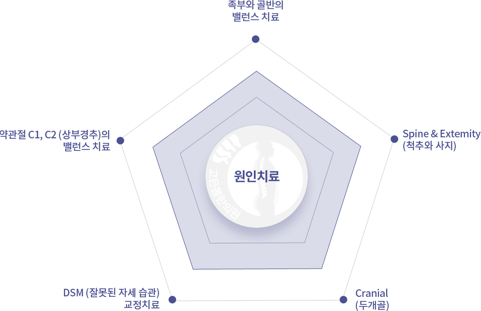 원인치료 족부와 골반의 밸런스 치료, 척추와 사지, 두개골, 잘못된 자세 습관 교정치료, 약관절 C1,C2(상부경추)의 밸런스 치료 이미지